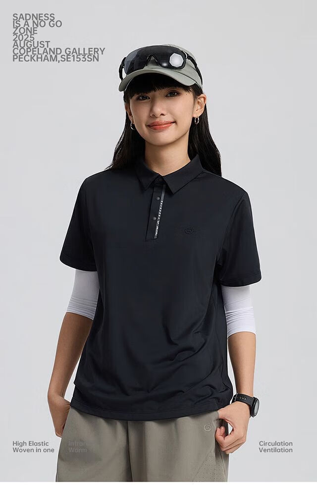 TECTOP Men's Breathable Outdoor Sports Ice Silk Cooling Polo T-Shirt Short Sleeve Cloud Ink Black XL 43
