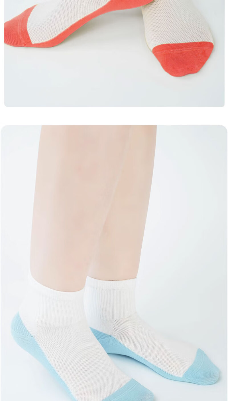 Mianmanman Kids Socks Summer Thin Xinjiang Cotton Mesh Breathable Antibacterial Mite-Resistant Sweat-Absorbing Mid-Calf Socks 5 Pairs 18