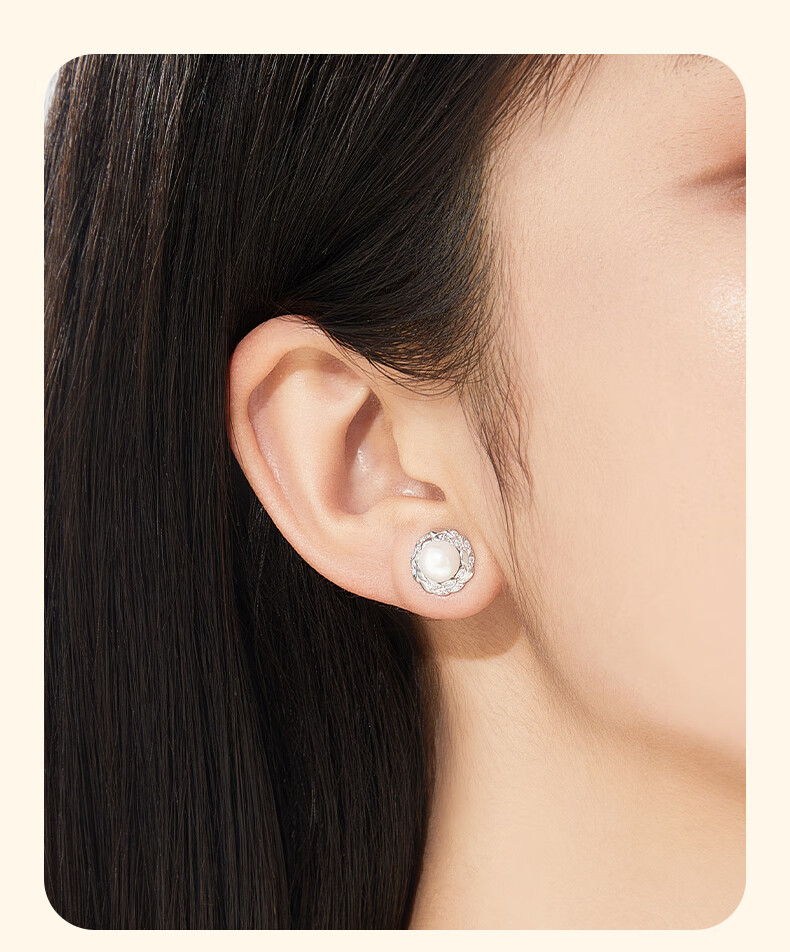 Lao Feng Xiang Pearl Stud Earrings for Women Silver Tassel Elegant Safety Temperament Jewelry Birthday Anniversary Gift for Girlfriend Wife 7