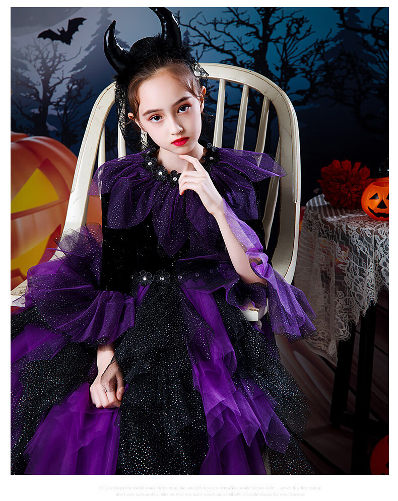 万圣节儿童服装女童小女孩cosplay角色扮演女巫装扮演出服表演 紫色