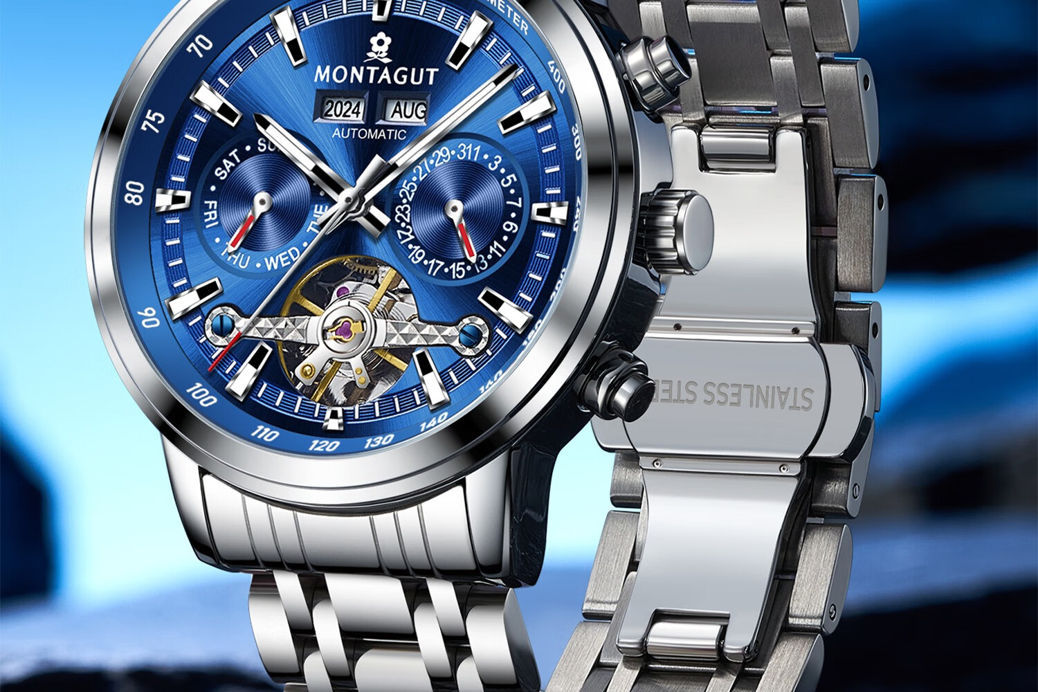 MONTAGUT Men's Skeleton Automatic Mechanical Watch Business Casual Multifunctional Men's Watch Spring Festival Gift 6