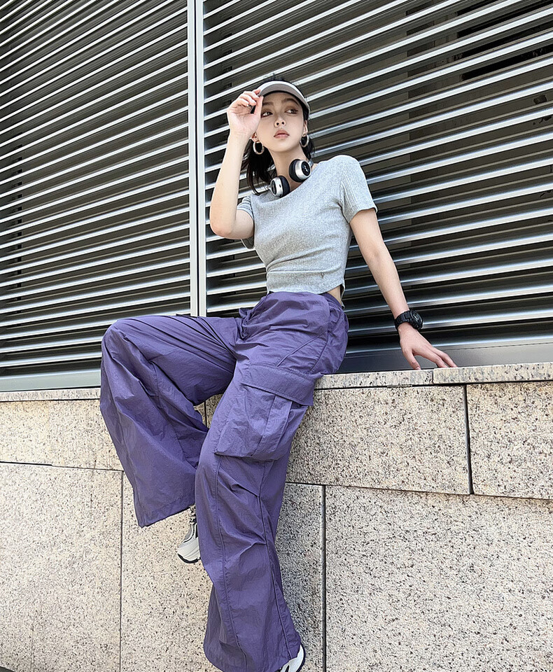 MEIYANG Sun Protection Pants UPF50+, Slightly Wrinkled Pleated Cargo Pants [Small 70 in Stock], Purple, L 8