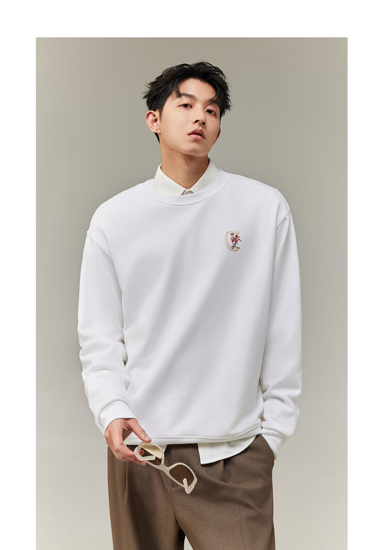 CABBEEN 340G Cotton Sweatshirt Men's Foaming Texture Printed Flash Line Embroidered Flower Winter Long Sleeve Sweatshirt 5