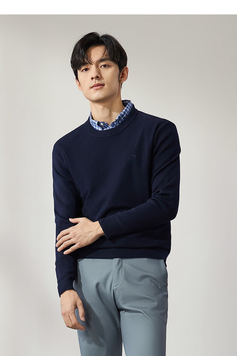 SEVEN Anti-Static Machine Washable Men's Sweater Spring Autumn Crew Neck Casual Warm Multi-Color Knitwear 21
