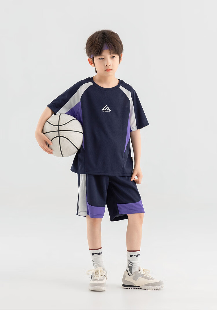 Duoduojia Boys' Trendy Summer Sportswear Set, 2026 New Style Children's Breathable Running T-Shirt And Shorts Two-Piece Suit 26