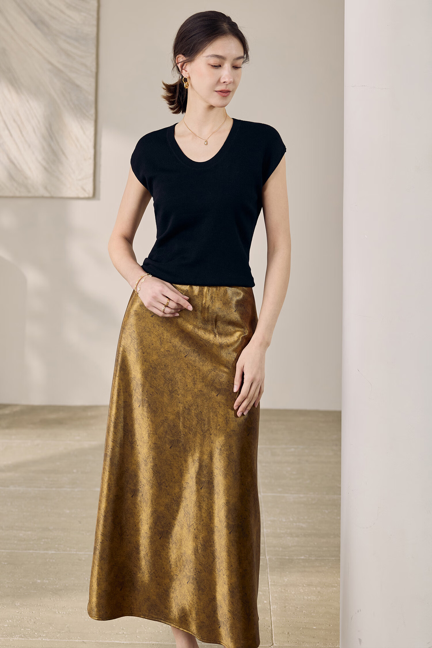 ROEYSHOUSE New Chinese Style Satin Half Skirt Women Summer Elegant Printed High Waist Skirt 12018 Floral XL 2