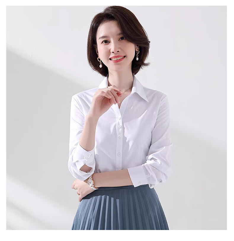 Romon Slim Fit Simple Summer Women's Shirt Casual Breathable Solid Color Short Sleeve White M 27
