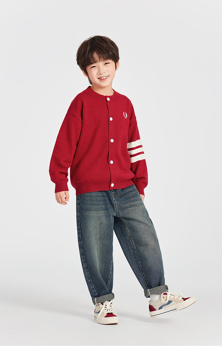 Duoduo Home Boys' Cardigan Sweater New Year Knit Jacket Spring Crew Neck School Style Versatile Top for Older Kids 4