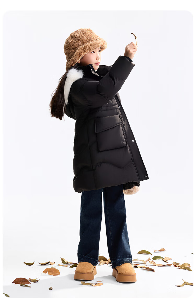 Annil Kids Girls Long Down Jacket 2025 Winter New Black 140 9