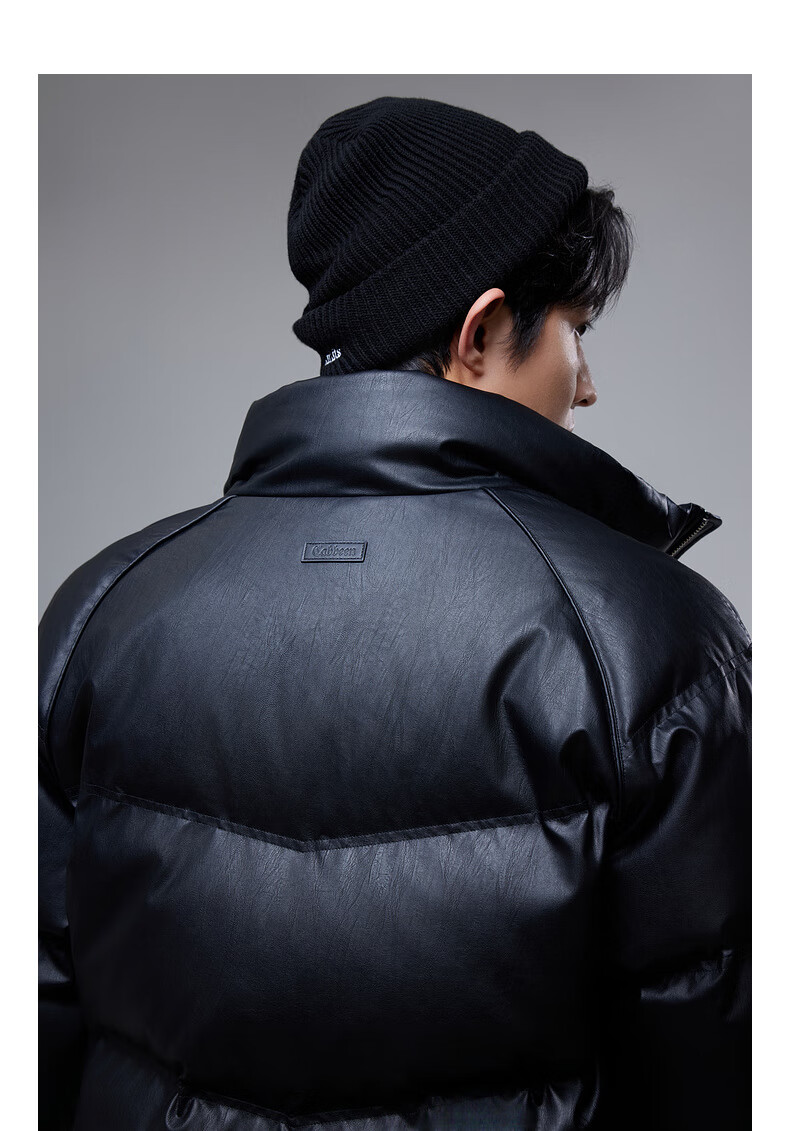 CABBEEN Wrinkled PU Down Jacket Men Custom Logo Rivet Decoration Comfortable Winter Down Jacket 7