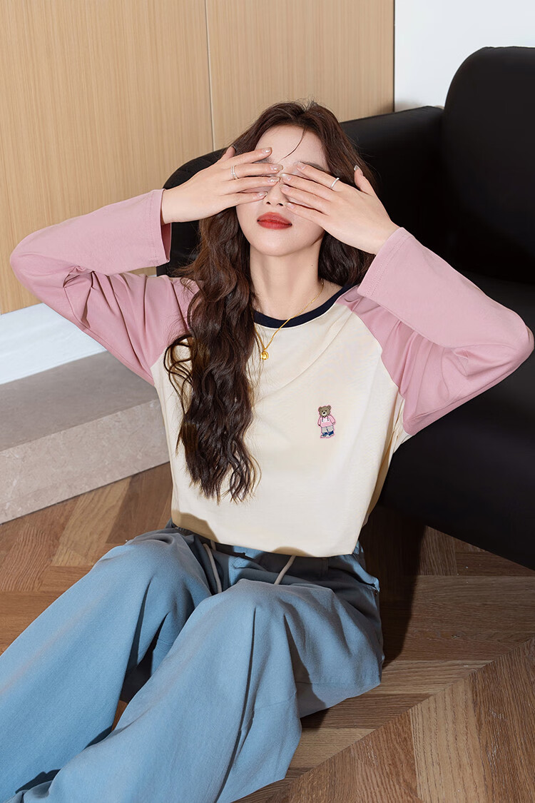 TonLion 2026 Autumn And Winter Long-Sleeve T-Shirt for Women, Round Neck, Raglan Sleeves, Left Chest Lettering, Suitable for Outer Wear 6