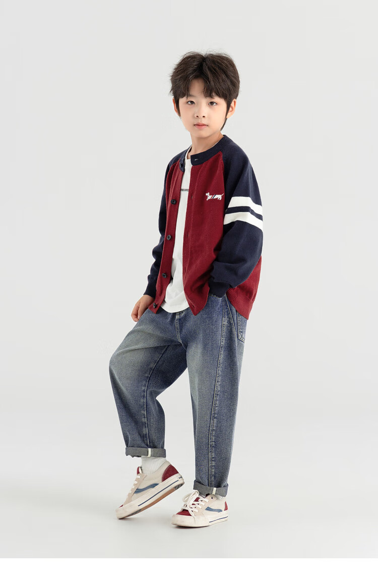 Duoduo Boys Cardigan Spring Autumn Layering Round Neck Sweater Children's 2026 New Cartoon Dog Colorblock Knit Top 8