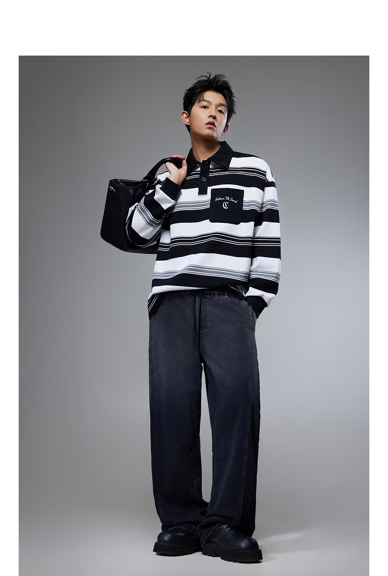 CABBEEN [Textured Striped] Men's Sweatshirt with Creative Patchwork Pocket Design, Skin-Friendly And Breathable Autumn Long-Sleeve Sweatshirt 4