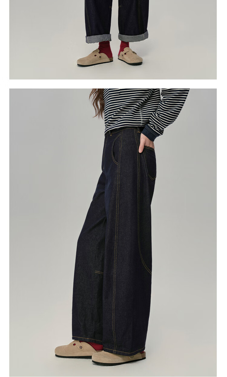 Giordano Designer Original Color Women's Denim Jeans Autumn Winter Contrast Stitch High Waist Carrot Pants 18415816 13