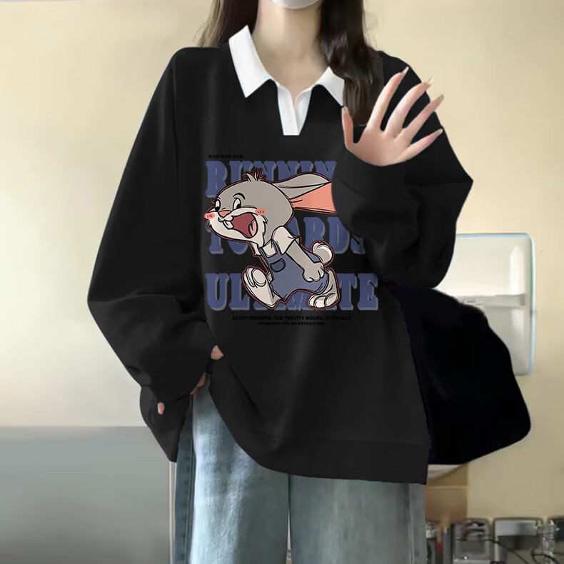 Jeanswest Women's Heather Gray Polo Collar Sweatshirt 2026 New College Style Lazy Chic Top Colorblock Jacket 14