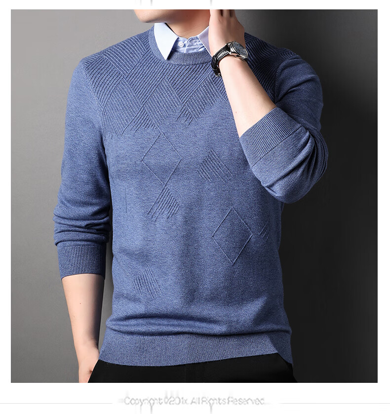 ROMON Men's Faux Two-Piece Sweater Long Sleeve Knitwear Autumn Winter Business Casual Base Shirt 9