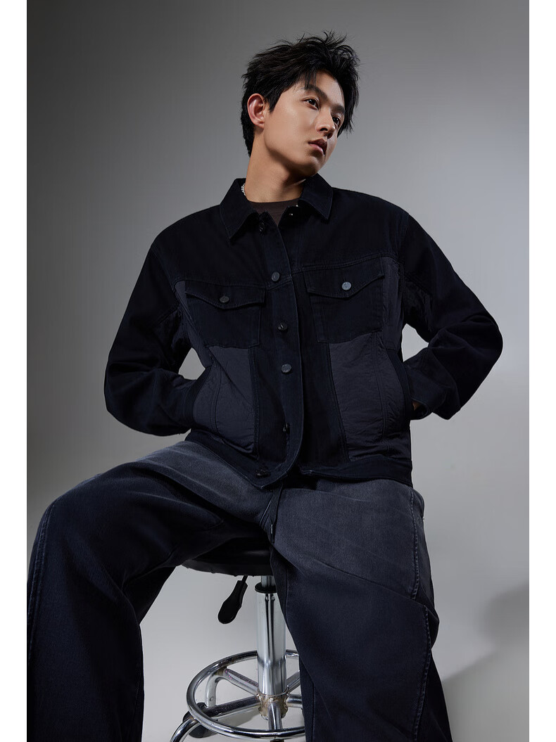CABBEEN Black Bull D9 Men's Jacket Double-Fabric Splicing Skin-Friendly Comfortable Casual Commuter Autumn Denim Jacket 2