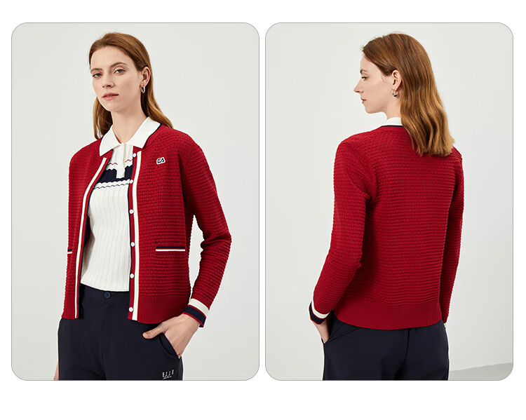 ELLE ACTIVE French Style Waffle Knit Cardigan for Women Casual Commuter Colorblock Soft Autumn Sweater Jacket Navy XL 7