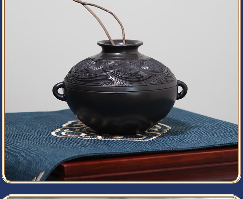 花瓶摆件禅意非遗龙山黑陶艺术品侘寂风高级感花器 双耳罐【图片 价格