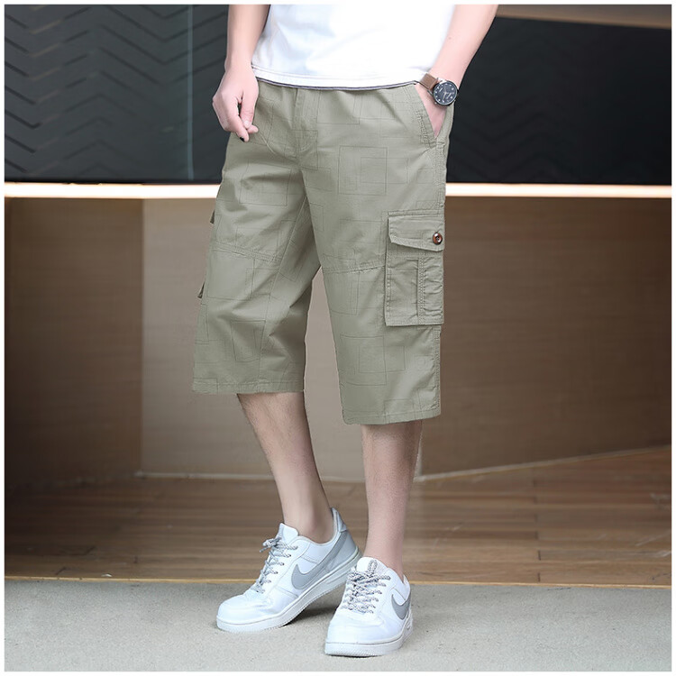 Romon New Loose Fit Men's Shorts Casual Summer Thin Straight Leg Capri Shorts Military Green 3XL 13