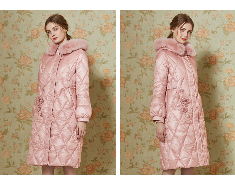 pinkmary粉红玛琍/粉红玛丽羽绒服女冬季中长款过膝加厚粉色大衣pmajw