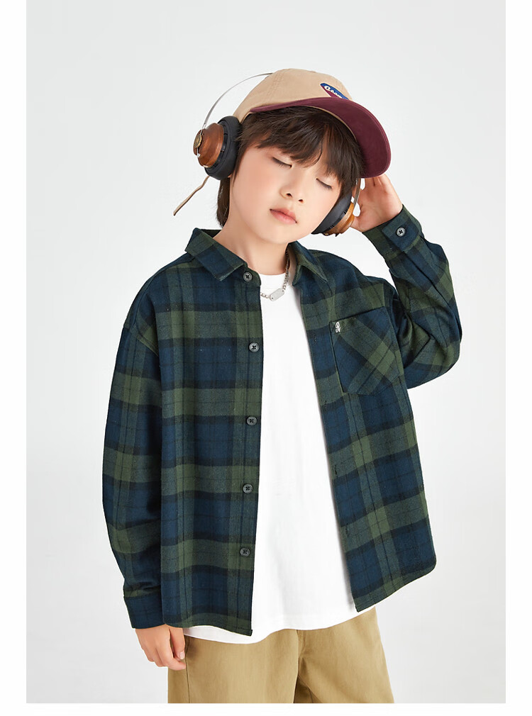 Duoduojia Brushed Soft Fabric Boys' Shirt Spring Autumn Stylish Retro Plaid Jacket for Older Kids 2