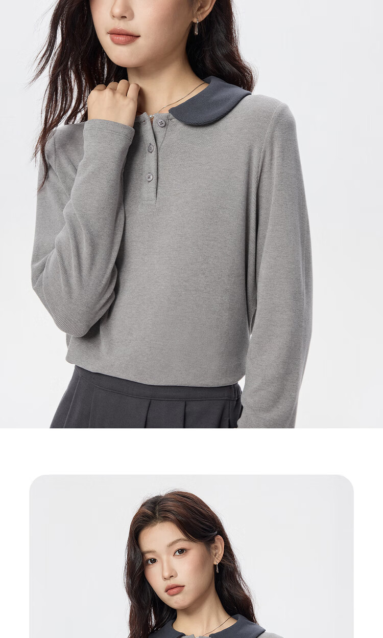 UNIQLO Women's Polo Ribbed Fine Pique Striped Contrast Doll Collar Knit Long Sleeve POLO05315789 10