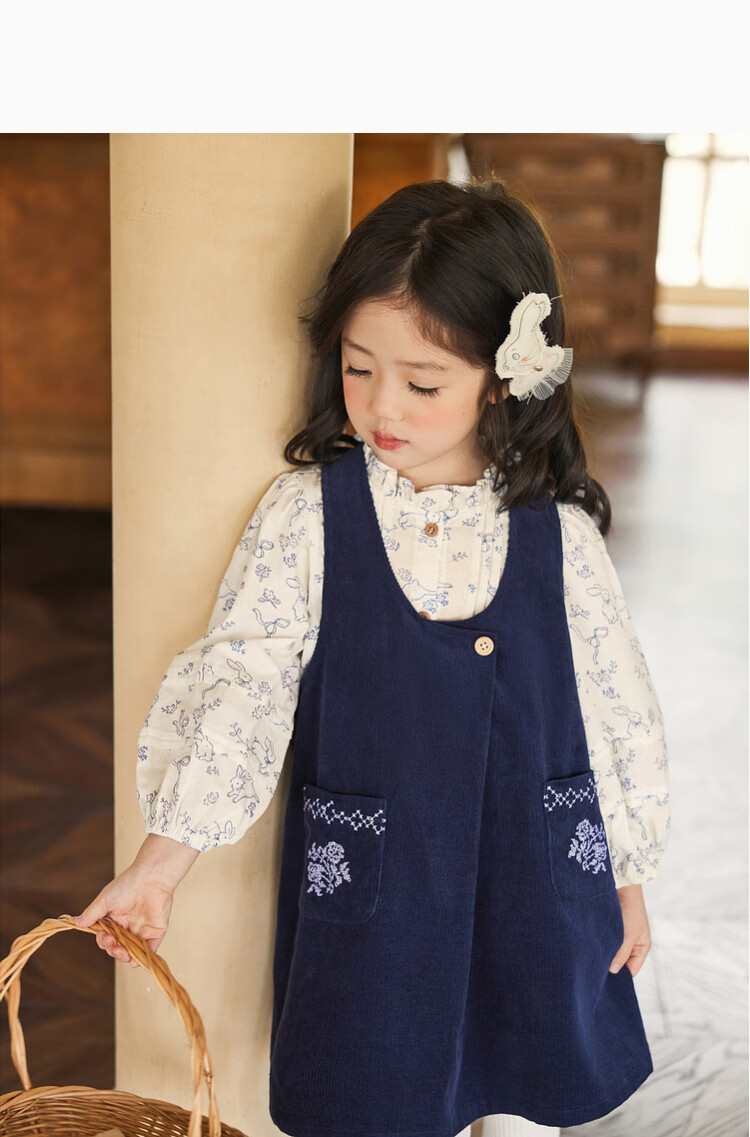 LUSON Little O Treasure Okids Children's Clothing Forest Style Set Girls 2025 Autumn Corduroy Suspender Skirt 25
