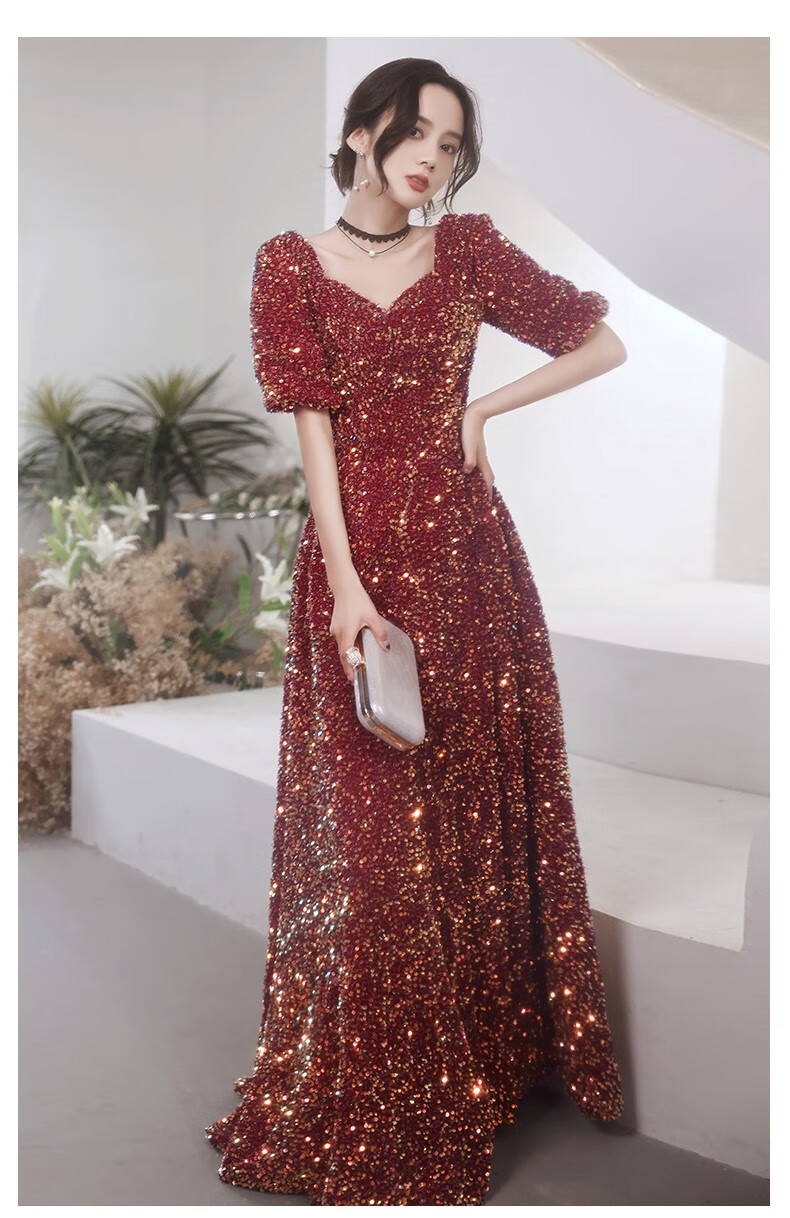 敬酒服新娘高端轻奢小众宴会气质亮片红色主持人结婚订婚礼服裙女 酒