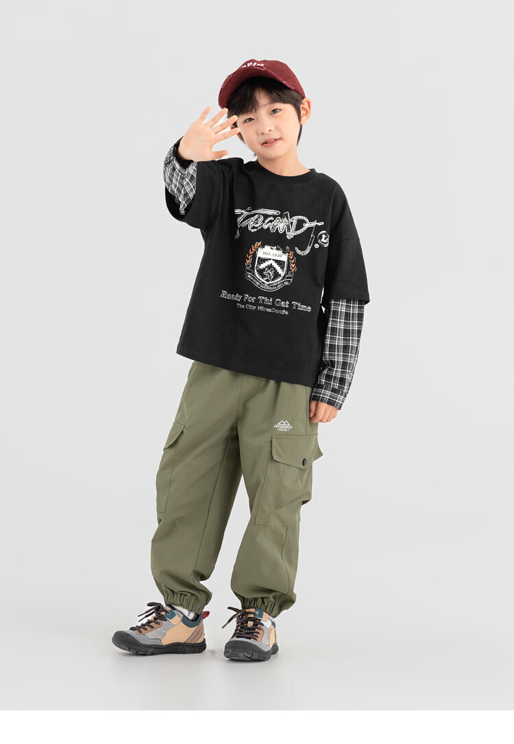 Duoduojia Boys' Sweatshirt, Spring And Autumn Style, Patchwork Long Sleeve, Plaid Retro Print, Children's Faux Two-Piece, Korean-Style Academic Style Top 16
