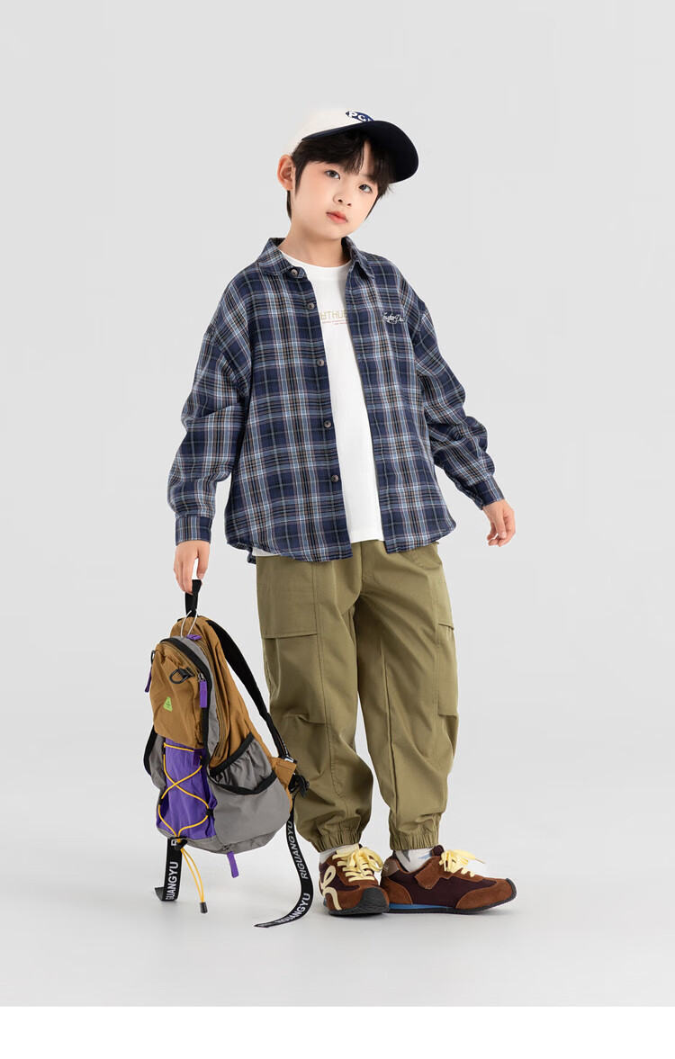 Duoduo Home [Salt Style Literary] Boys' Shirt 2026 Spring Autumn Stylish Fresh Blue Plaid Long Sleeve Pure Cotton Top 8
