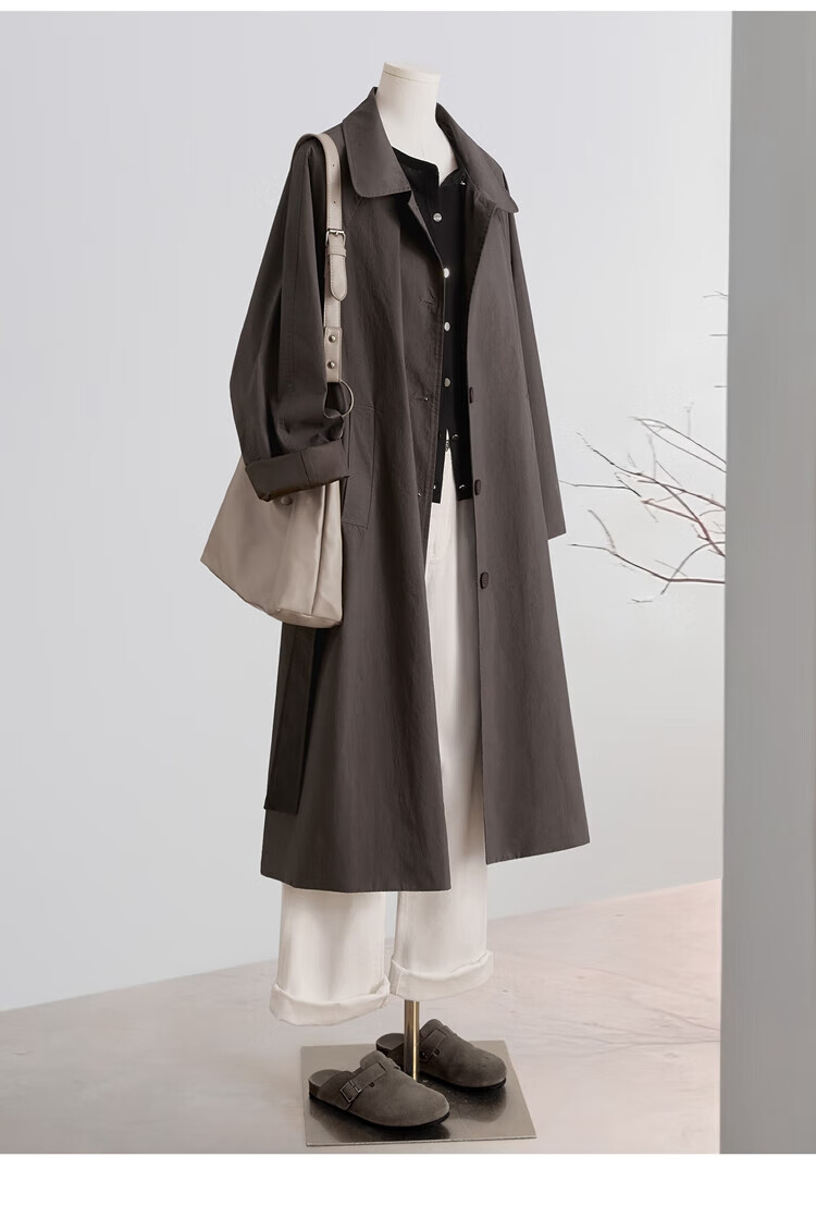 Taichi Mid-Length Vintage Trench Coat Women 2025 Autumn New Lapel Loose British Style Petite Jacket 2
