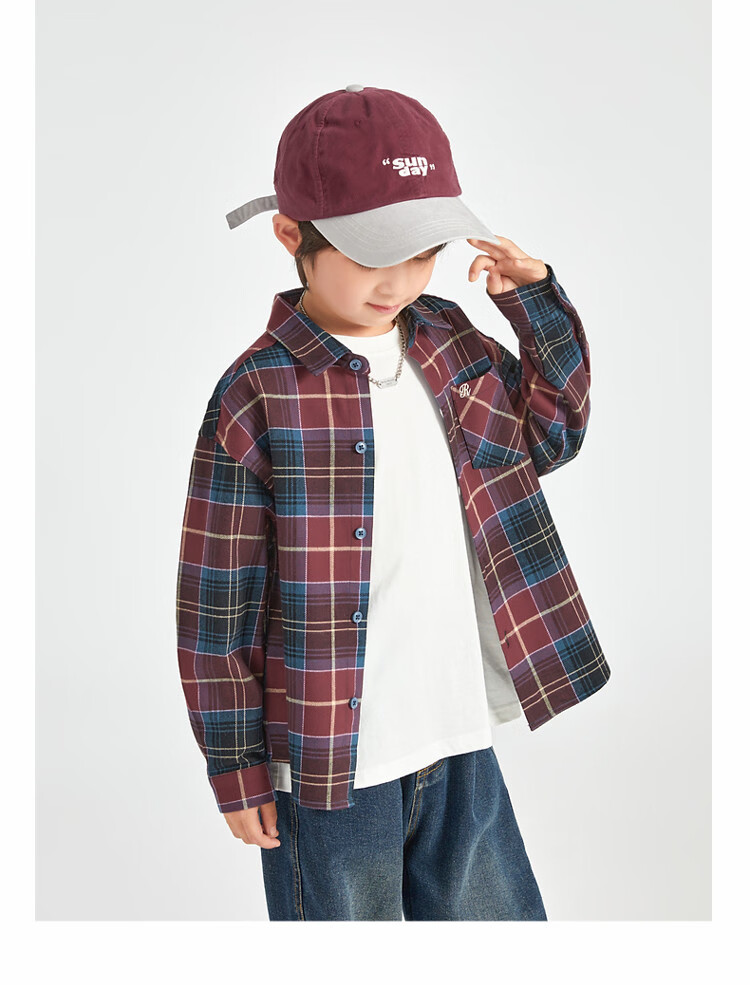 Duoduojia Brushed Soft Fabric Boys' Shirt Spring Autumn Stylish Retro Plaid Jacket for Older Kids 15