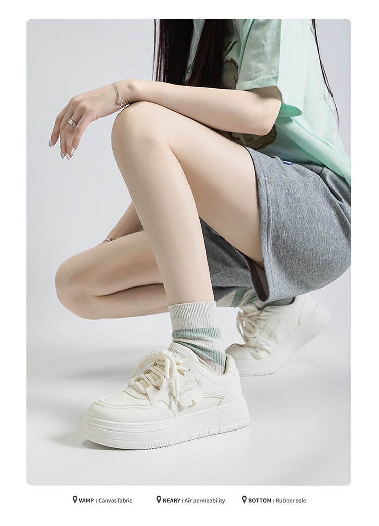HUANQIU Sold by JD Store Thick-Soled White Sneakers for Women, Versatile Korean Style Heightening Slimming Comfortable Breathable Casual Skateboard Shoes 2