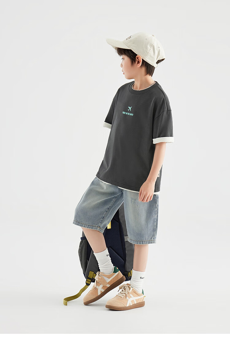 Duoduo Home [Earth Print] Boys' Short Sleeve 2026 Summer Comfortable Cool Loose Fit Casual T-Shirt for Kids 31