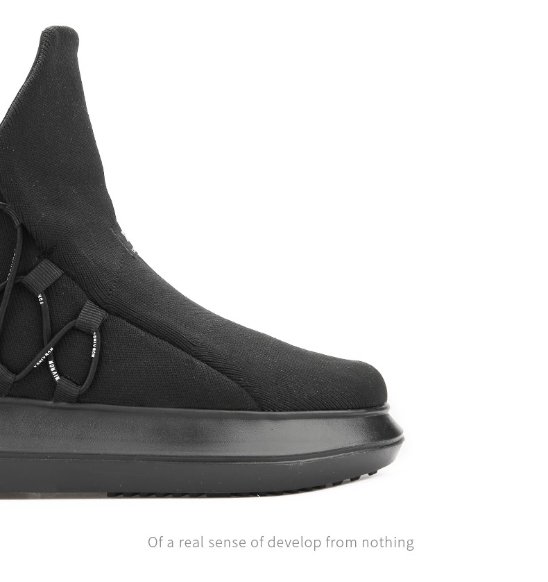 诺凡希新款日系简约运动休闲鞋男弹力透气中帮厚底增高板鞋黑色43