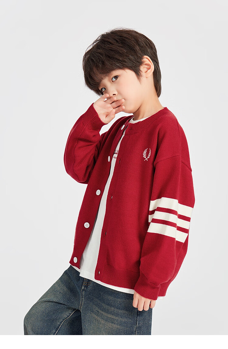 Duoduo Home Boys' Cardigan Sweater New Year Knit Jacket Spring Crew Neck School Style Versatile Top for Older Kids 2