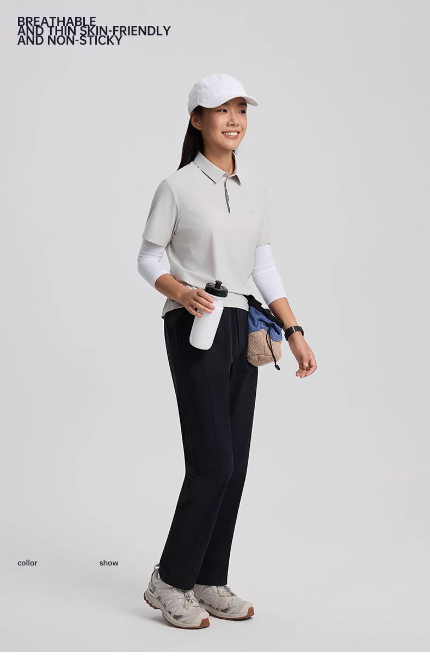 TECTOP Women's Dawn Gray Quick-Dry Short Sleeve Polo Shirt Summer Sun Protection Ice Silk Cooling S 43