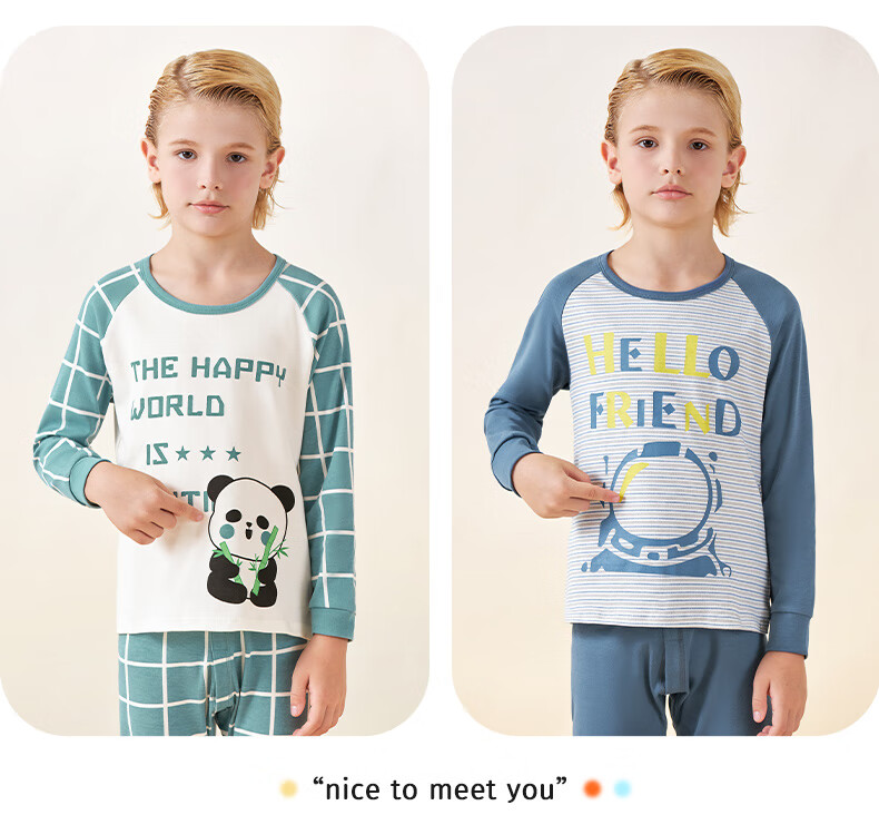 Yalu Children's Thermal Underwear Set Youth Winter Pure Cotton Autumn Clothes and Pants Class A Boys Comfortable Home Pajamas 11