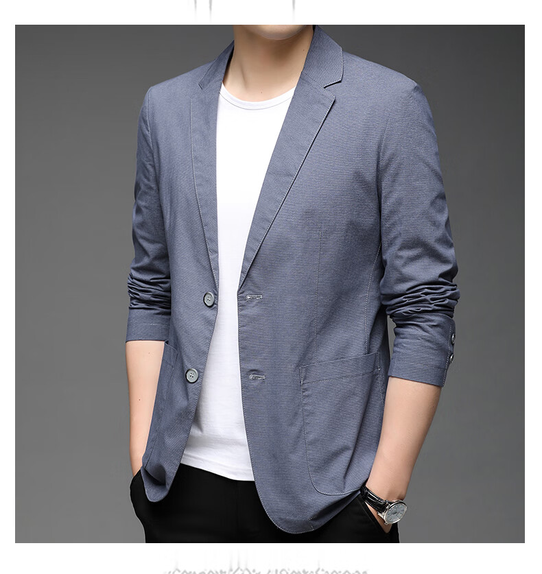ROMON Men's Casual Blazer Regular Fit Spring Autumn Youth Korean Style Solid Color Suit Jacket 14