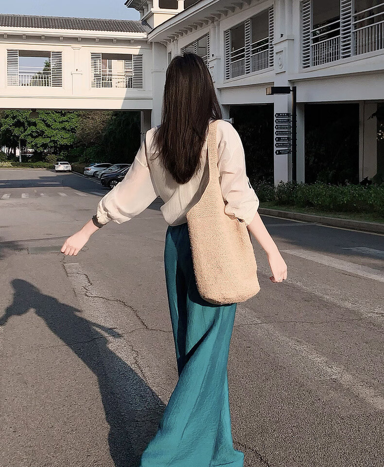MEIYANG Blue Water Bay Casual Pants, Blue-Green (Regular Version), Size S 16