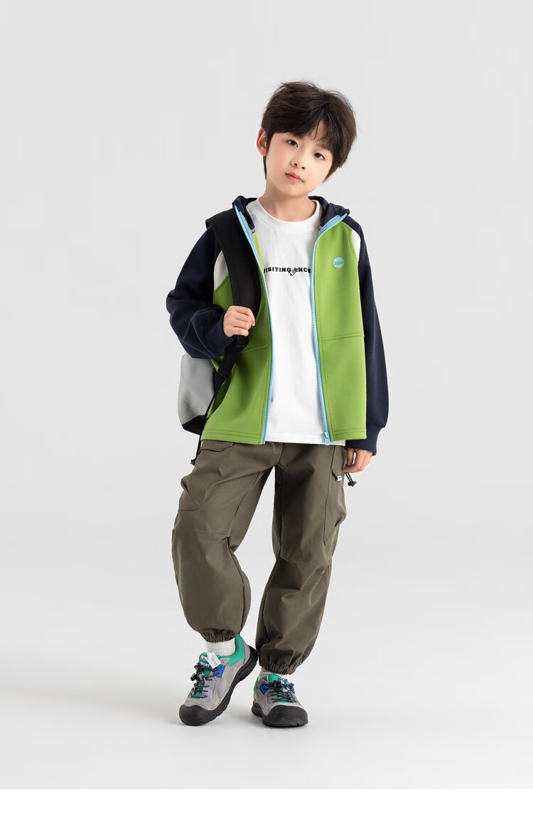 Duoduo Home [Soft and Chewy] Children's 2025 Autumn Three-Color Spliced Hooded Jacket Boys Casual Sports Knit Cardigan 25