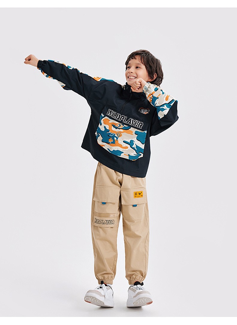 安踏儿童装男童外套梭织运动上衣2022年秋季新款半开领