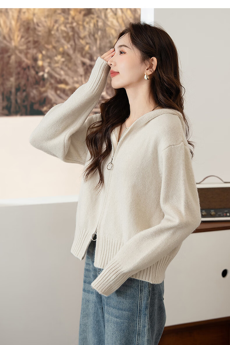 TonLion 2025 Autumn Women's Versatile Double-Head Zipper Hooded Cardigan 6