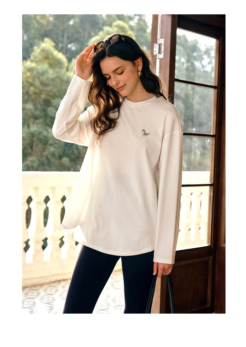 Olrain Casual Versatile Top for Women, Autumn New Loose Mid-Length Brushed Long-Sleeve T-Shirt, Black, Size S 8