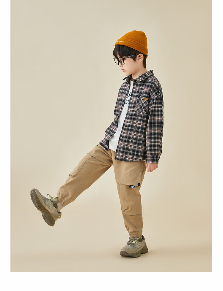 Duoduojia [Color-Block Small Check Pattern Brushed Shirt] Boys Versatile Shirt Spring And Autumn 2026 Children's Casual Long-Sleeve Jacket 9
