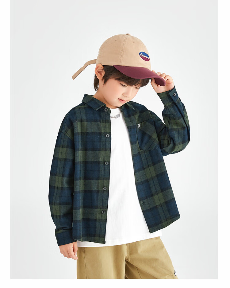 Duoduojia Brushed Soft Fabric Boys' Shirt Spring Autumn Stylish Retro Plaid Jacket for Older Kids 9