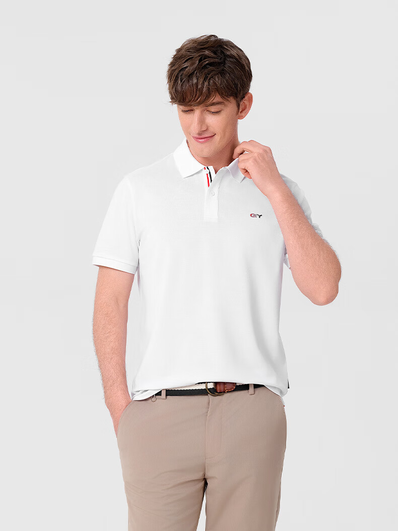 Goldlion GY Short Sleeve Polo Shirt Spring Summer Men's Casual Collared T-Shirt Mulberry Silk TSF0052-PT051 Light Pink 2XL 6