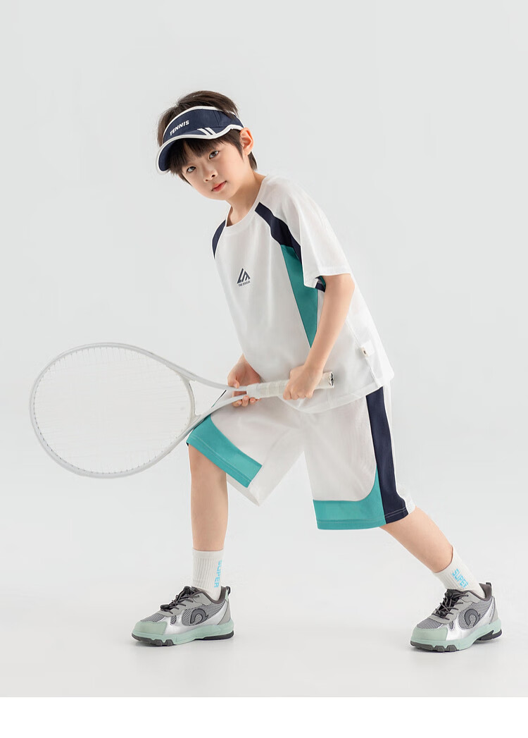 Duoduojia Boys' Trendy Summer Sportswear Set, 2026 New Style Children's Breathable Running T-Shirt And Shorts Two-Piece Suit 16