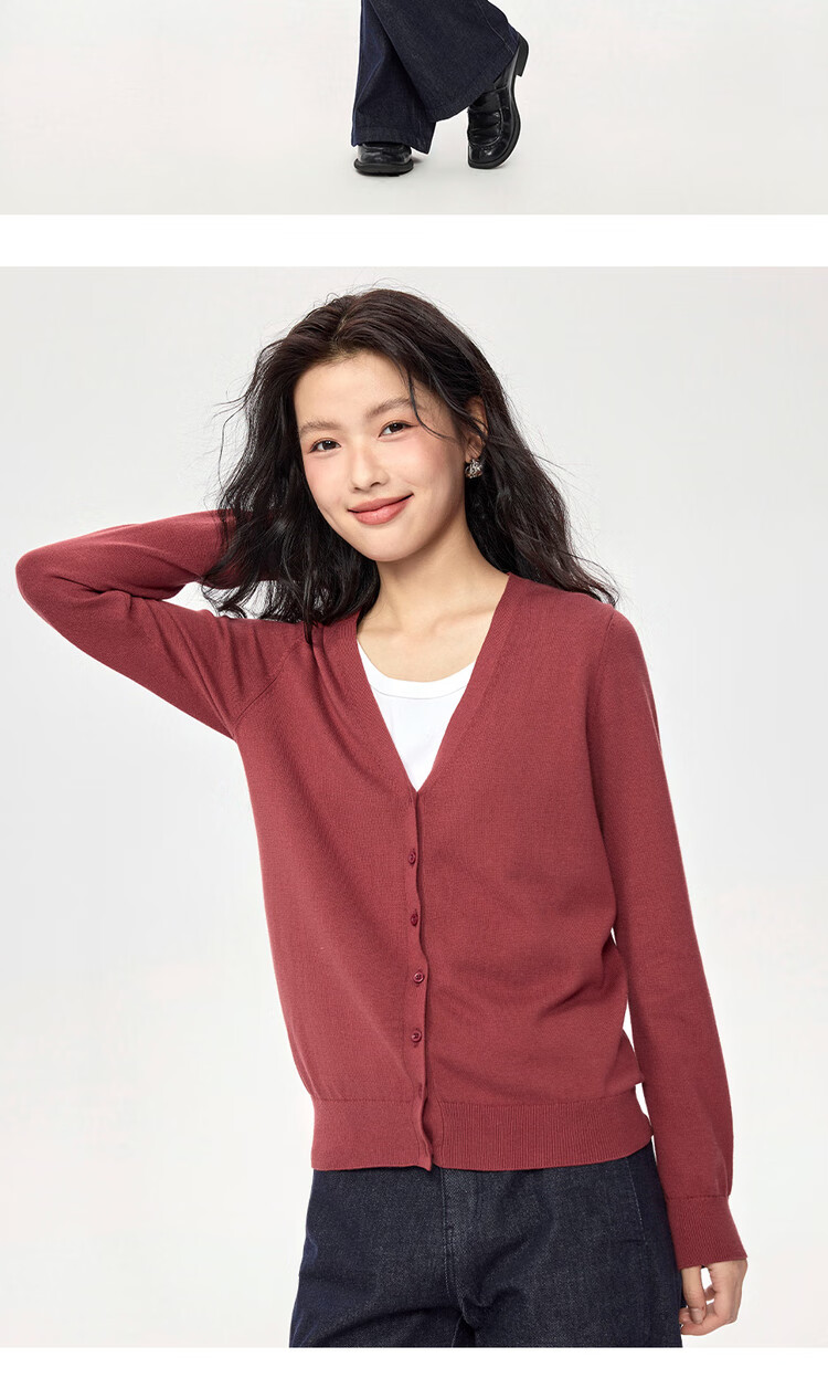 Giordano Knitted Cardigan for Women, Pure Cotton V-Neck Sweater, Women's Outerwear, Solid Color Jacket 05350649 13